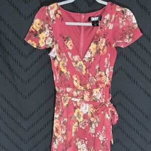 🌸 DKNY Floral Chiffon Wrap Midi Dress - Size 2 🌸
